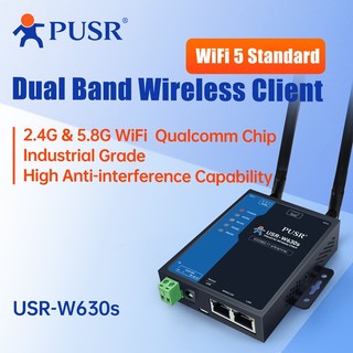 PUSR Dual Band WiFi5 ไร้สาย Client Modbus เกตเวย์การส่งสัญญาณข้อมูลระหว่างพอร์ตอนุกรมอีเธอร์เน็ตและ WiFi USR-W630s
