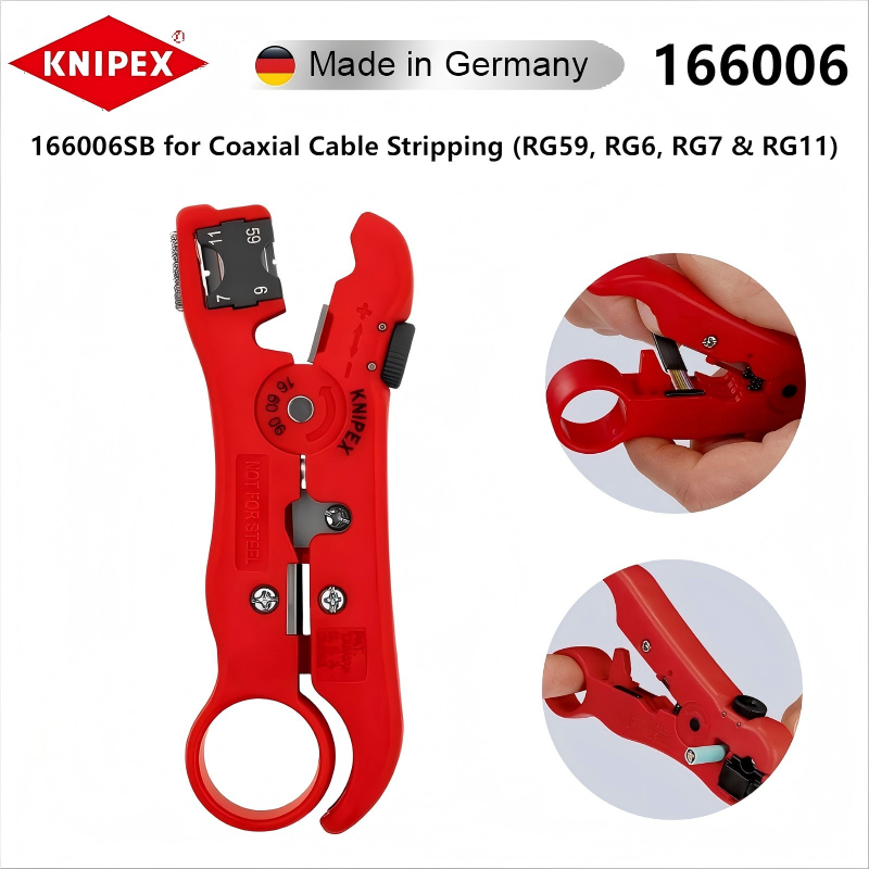 ส่งฟรี KNIPEX 16 60 06 SB คีมปอกสายโคแอก/ข้อมูล 125มม. RG59/6/7/11,สายแบน4P/6P/8P ปรับอัตโนมัติสปริง