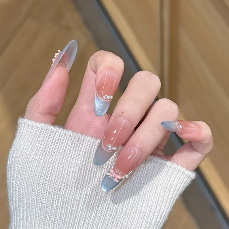 C0136-C0138 เล็บปลอมสําเร็จรูป เจลแท้ ทำด้วยมือ 10 ชิ้น/กล่อง มีสไตล์ ดูแพง สง่างาม สวมง่าย ใช้ซ้ำได้