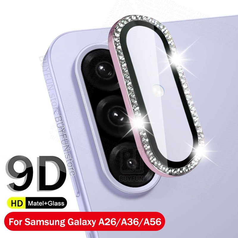3D กระจกนิรภัยป้องกันกล้อง Samsung Galaxy A17 A56 A36 A26 5G 4G กลับเลนส์ฝาครอบเพชร Shine Cap