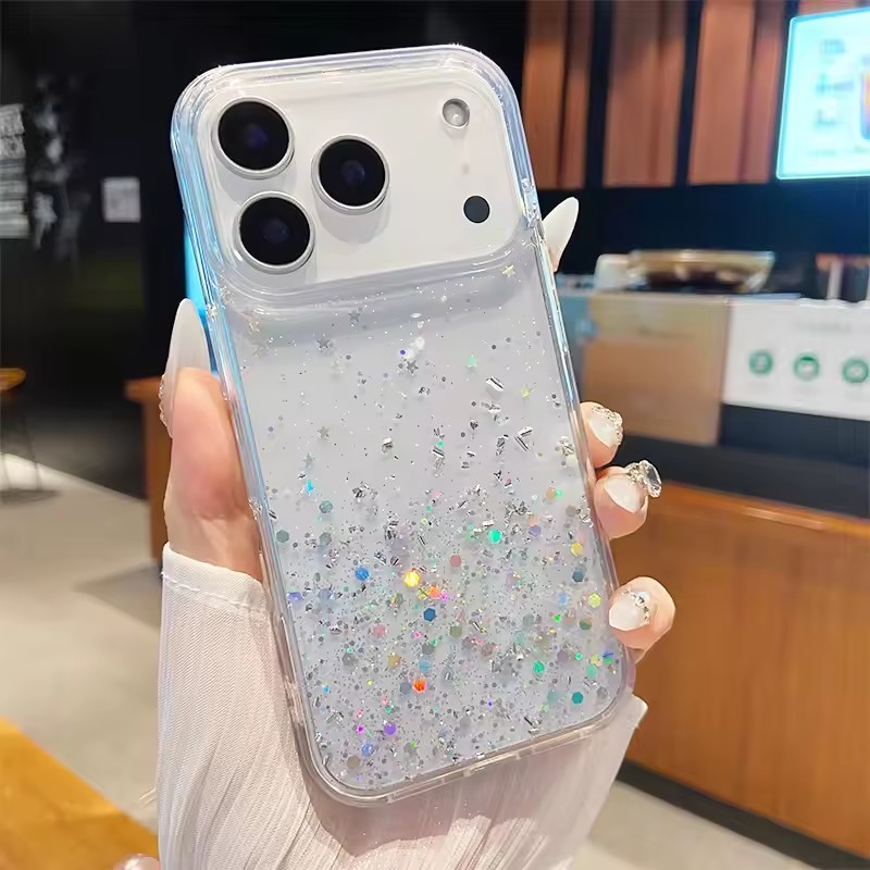 เคสโทรศัพท์ พิมพ์ลายดาว กลิตเตอร์ สีใส สำหรับ for iPhone 17 16 15 pro max 14 pro max 13 Pro Max se 2020 11 Pro Max  6 6s 7 8 Plus X XS Max XR