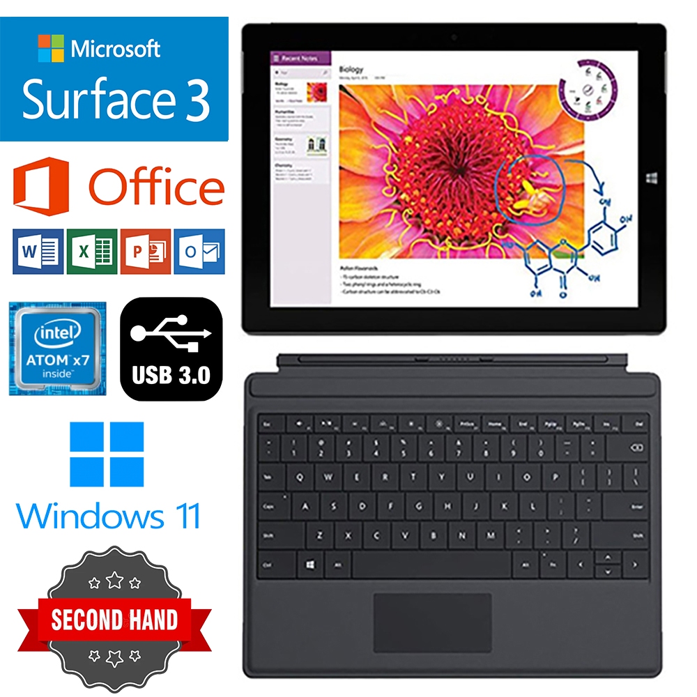 Microsoft Surface3 128GB Intel X7 Z8700 แล็ปท็อป 10.8 FHD Touch X86 2 in 1 แท็บเล็ต Windows11 PC WiF
