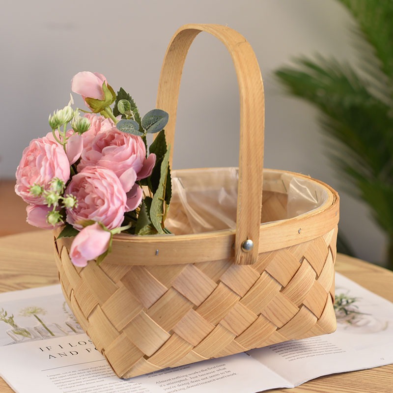【JoyDIY】 ตะกร้าดอกไม้ย้อนยุค พร้อมที่จับ สําหรับเก็บไข่ ลูกอม ถังขยะสานมือ การตกแต่งตะกร้าดอกไม้จำลอง