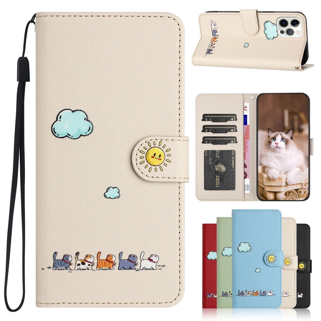เคสออปโป้ Case for OPPO Find X9 Reno 16F 16 12F 12 11F 11 F 10 Pro A6c A6s A6t A6x A5x A3x 4G A6 A5i A5 A3 Pro 5G A77s A77 A57 2022 A58 A78 A79 A74 เคสโทรศัพท์หนังฝาพับพร้อมช่องใส่บัตร Cartoon Cats Wallet PU Leather Cover With Card Slot ซองมือถือ KTM