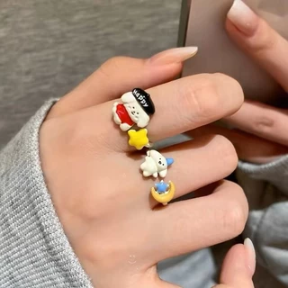 แหวนสไตล์เกาหลีการ์ตูน ออกแบบจากแมวดาวและลูกสุนัข ของขวัญวันเกิดสำหรับเธอ