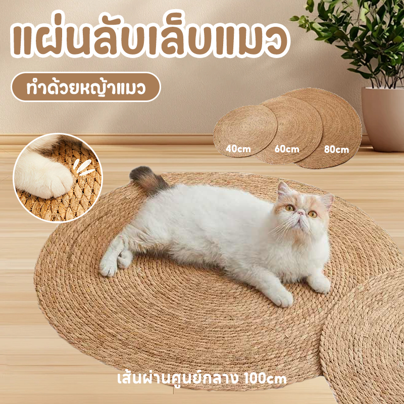 แผ่นลับเล็บแมว 3In1🌿มีหญ้าแมว ถักทอจากหวาย 4 ขนาด พรมแมว ของเล่นแมว ที่นอนแมว กันข่วน วงกลมพรมลับเล็บแมว