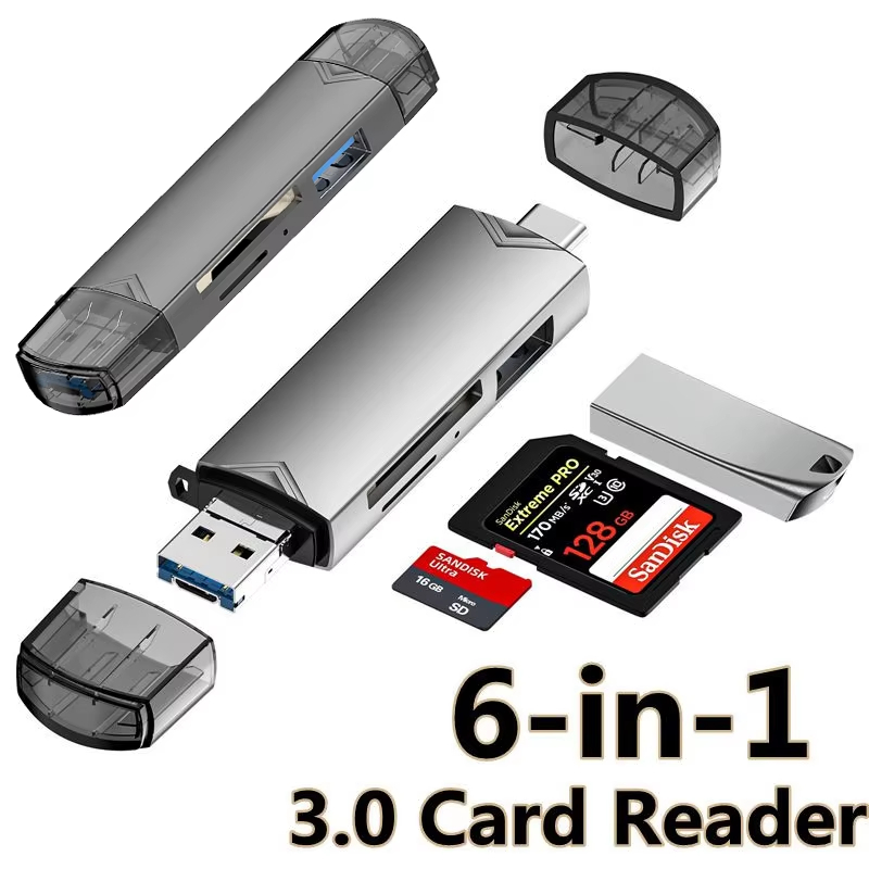 6 in 1 OTG Type C SD TF Card Reader USB 3.0 Micro USB Flash Drive Adapter 5Gbps ความเร็วสูง Transfer เครื่องอ่านการ์ดมัลติฟังก์ชั่น