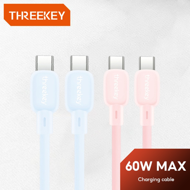 THREEKEY NB09 สายชาร์จเร็ว Silicone Sugar Cube 60W สายชาร์จเร็ว C to C ความยาว 1 เมตรรับประกัน 1 ปี