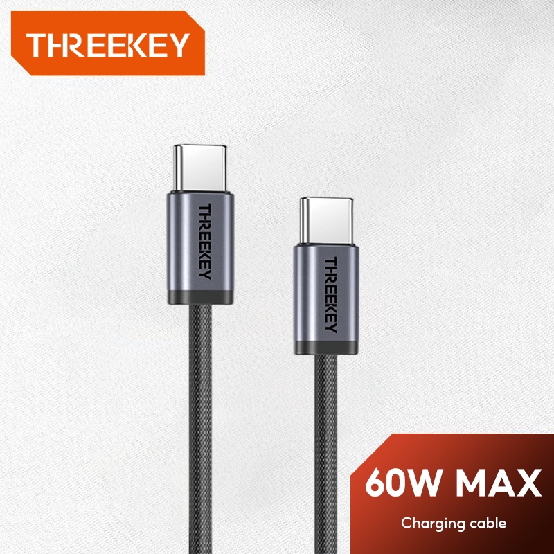 THREEKEY NB07 สายชาร์จเร็ว สายเคเบิลถักโลหะผสมอะลูมิเนียม 60W Type-c to Type-c ความยาว 1 เมตร