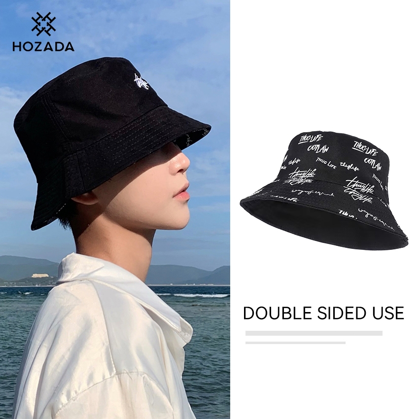 HOZADA หมวกผ้าใบ สำหรับชาย ออกแบบพิเศษเพื่อชาวประมง ป้องกันแสงแดด สวมได้สองด้าน ใส่สบายตลอดวัน