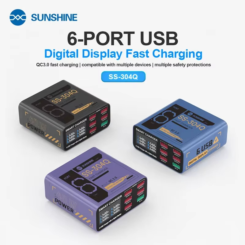Sunshine SS-304Q 6-Port อัจฉริยะ QC3.0 Fast CHARGING Station สําหรับโทรศัพท์มือถือ/แท็บเล็ตชาร์จ Qui