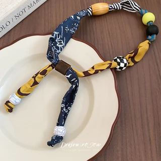สร้อยคอแฟชั่น ผ้าพิมพ์อะคริลิกและไม้ลูกปัด สำหรับการตกแต่งสไตล์