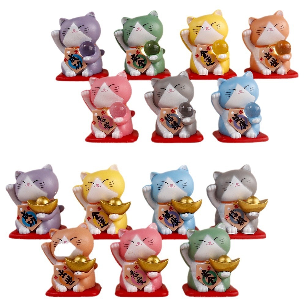 7ชิ้น/เซ็ต5เซนติเมตรปีใหม่มงคลเครื่องประดับแมวโชคดี,เปิดเค้กตกแต่งตุ๊กตา,ฟอร์จูน-นํามาพรแมว,รถติดตั้งหุ่น,รุ่น