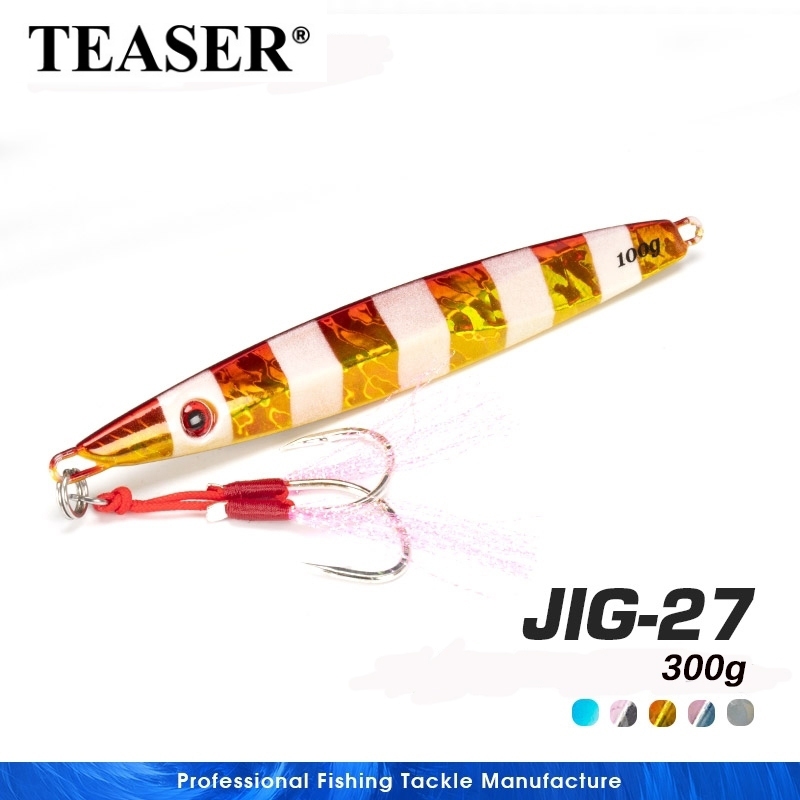 TEASER【J27】300g ตะขอโลหะจม ตกปลาทะเล ขูดตะขอแข็ง ตะขอขว้างแนวตั้ง แสงสว่าง ตะขอช่วยสองอัน