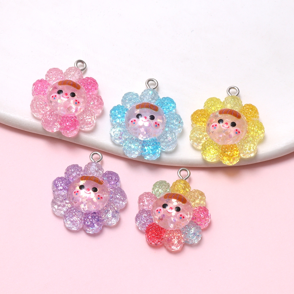 จี้แขวนดอกทานตะวันสีเรซิ่น 4 ชิ้น เสริมเสน่ห์ให้ยิ้มสดใส