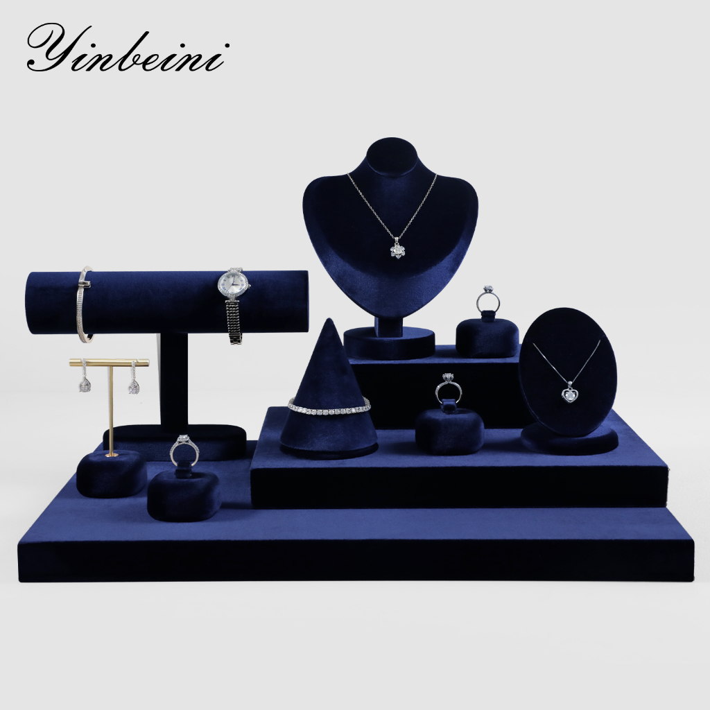 Yinbeini ชุดจัดแสดงเครื่องประดับกำมะหยี่ แหวน ต่างหู สร้อยคอ ขาตั้งโชว์นาฬิกา กำไล จี้ อุปกรณ์ประกอบฉากจัดแสดง RB026