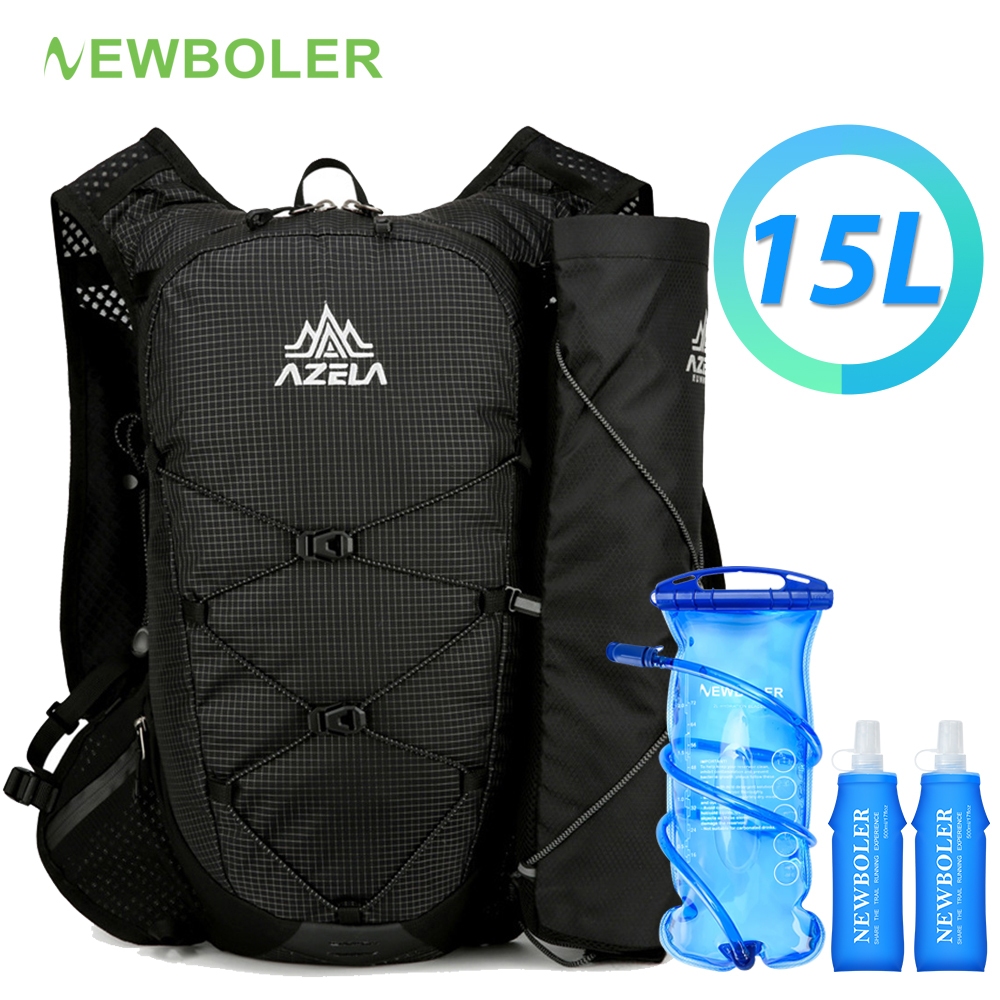 Newboler 15L กระเป๋าเป้สะพายหลังเดินป่าน้ําหนักเบา Hydration Bag Outdoors Camping กระเป๋าเป้สะพายหลัง 2L กระเพาะปัสสาวะน้ําและ Trekking Pole Bag