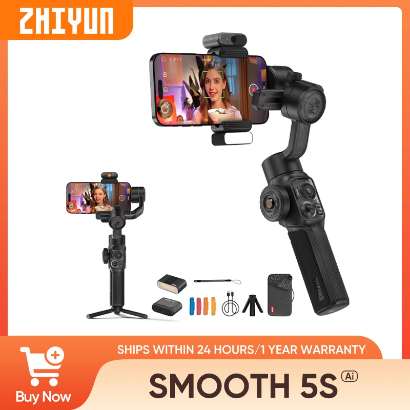 ZHIYUN SMOOTH 5S AI ติดตามมือถือ Stabilizer 3 แกนสมาร์ทโฟน Gimbal กลางแจ้งสําหรับ iPhone 15 Pro Max 