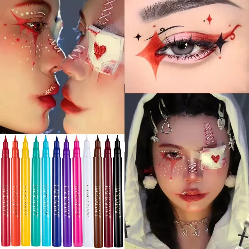 3PC Christmas Color Eyeliner Red Green White Color Eyeliner Quick-Dry Matte Ultra-Fine Smudge-Proof 