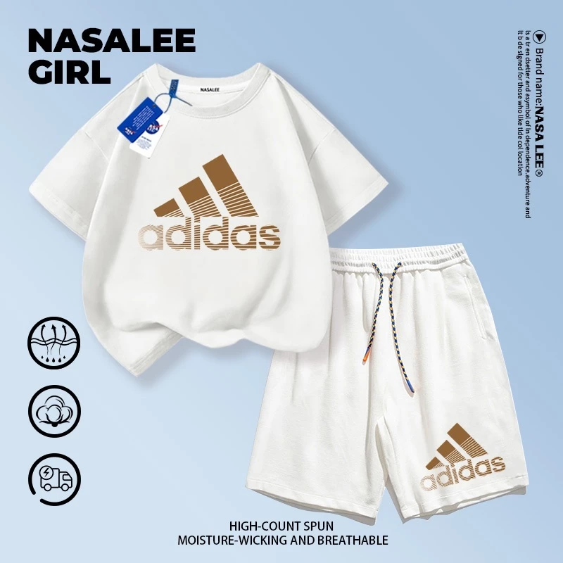 【จัดส่งวันเดียวกัน】ชุดเด็ก NASA 2 ชิ้น (เสื้อแขนสุด+กางเกงขาสั้น) สีขาว ผ้าฝ้ายระบายอากาศดี ดีไซน์เท่สำหรับเด็กชายเด็กหญิงอายุ 3-16 ปี