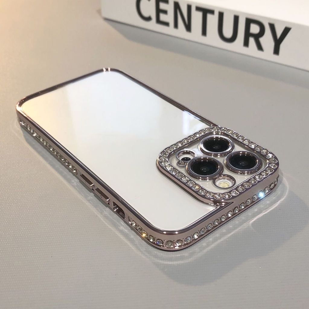 สําหรับ iPhone 13 12 11 Pro Promax XR X/XS XSMAX 7 7P/8P โปร่งใสกันกระแทกขอบเพชรเคสโทรศัพท์