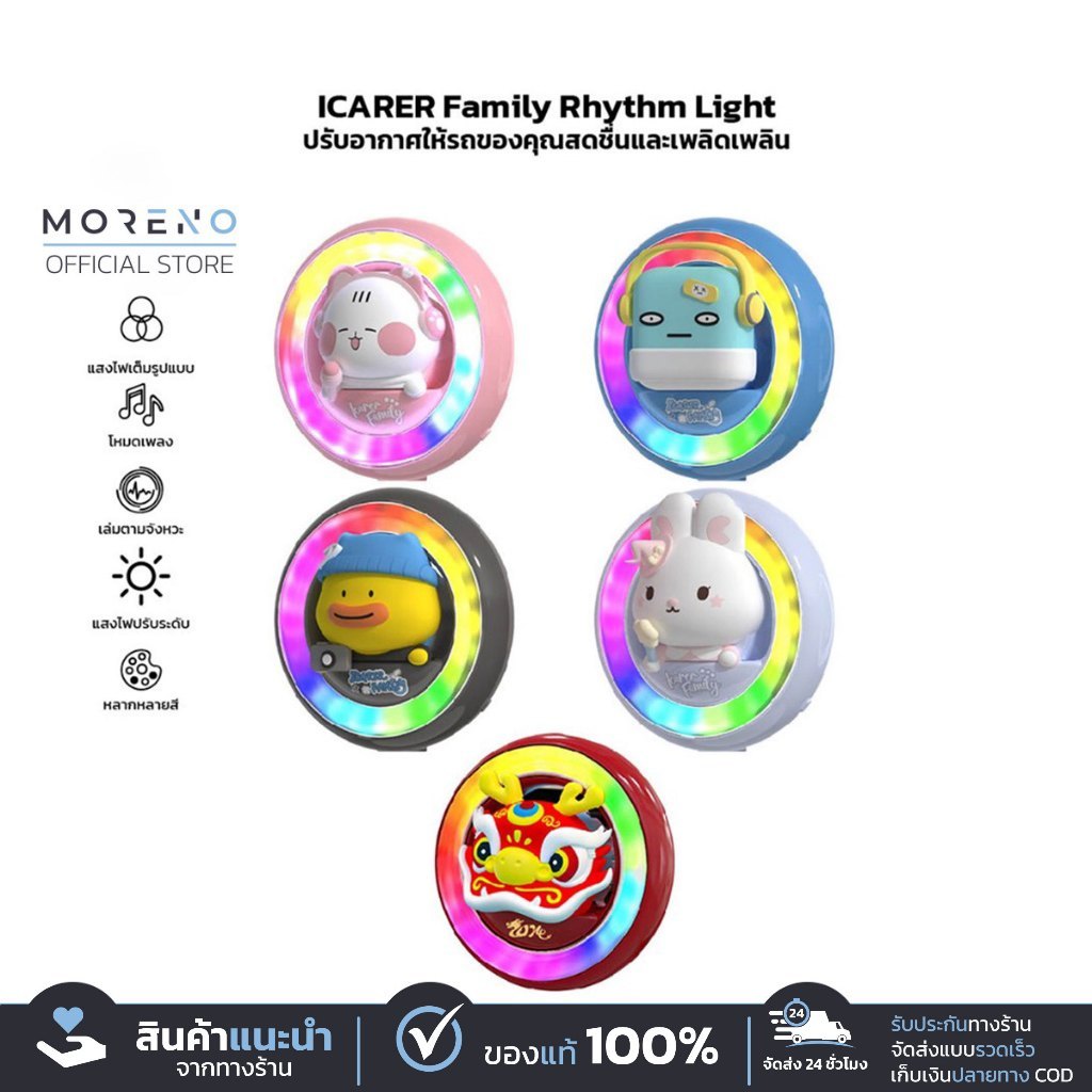 ICARER Family Rhythm light เครื่องปรับอากาศในรถยนต์ กลิ่นหอมสดชื่น แสงการ์ตูนน่ารัก เพลง ไฟจังหวะ