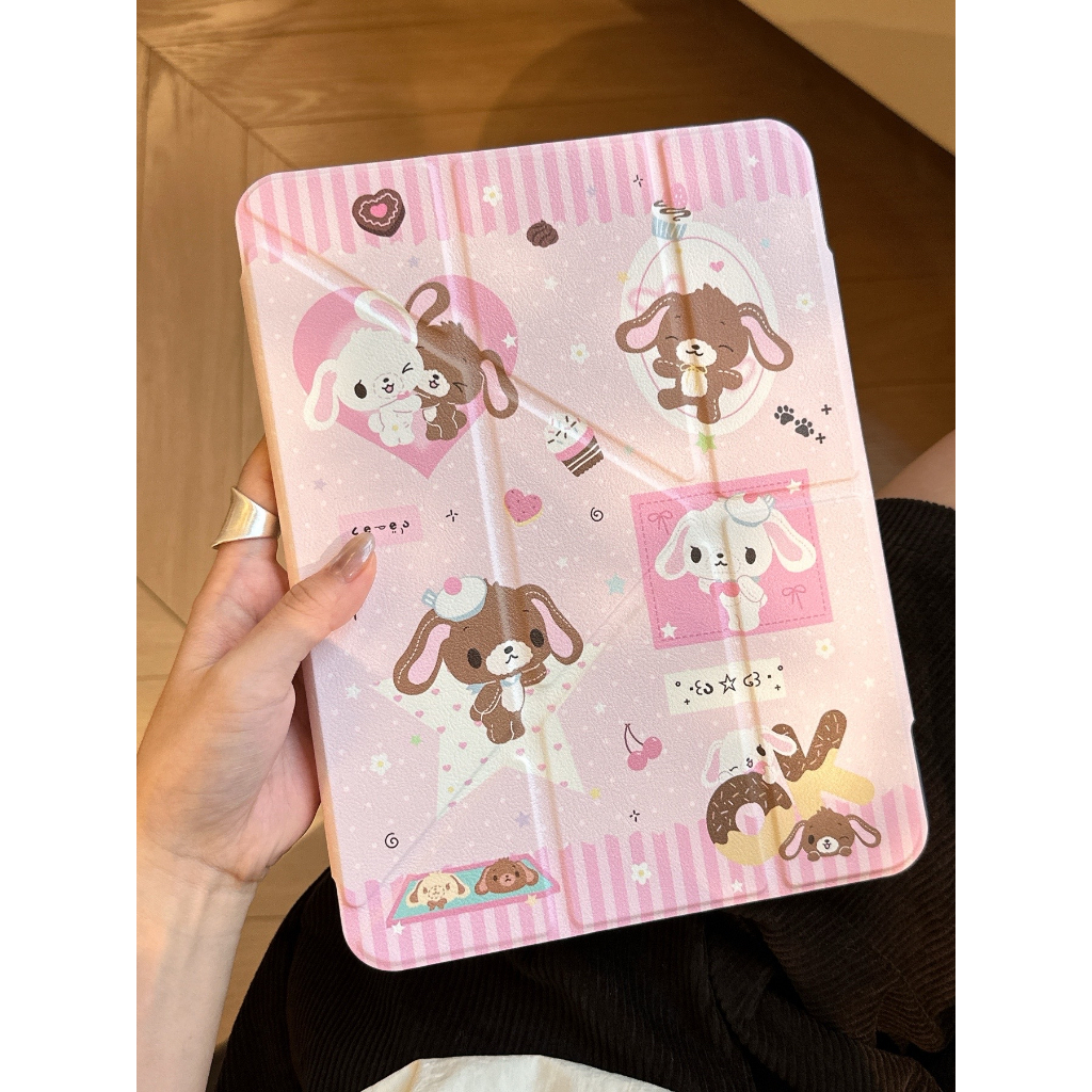 สําหรับน่ารักสีชมพูขนมกระต่ายกรณีiPad 2020 2024 2022 Pro 11 12.9 2025 11th Generationพับกรณีสมาร์ทพร้อมดินสอสําหรับiPad 4 5 6 7 10.9 10.2 Mini6 แท็บเล็ตใหม่iPad Air 7 ฝาครอบ