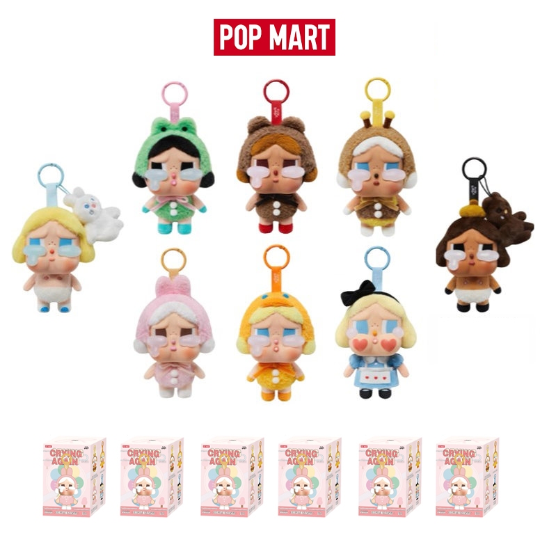 In Stockของแท้ 100% POPMART CRYBABY CRYING AGAIN กระเป๋าแขวนตกแต่ง Tear Factory Series ไวนิล Face Plush กล่องตาบอดจี้ของขวัญ Alice Blue ซ่อนกล่องตาบอดคอลเลกชันของขวัญ