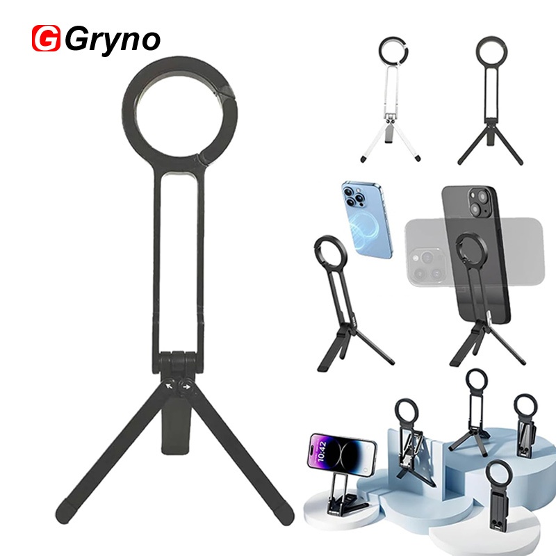 Gryno ขาตั้งขาตั้งกล้องโทรศัพท์แม่เหล็ก Carabiner-Mounted 360° ที่วางโทรศัพท์แบบพกพาแบบพับได้หมุนได้สําหรับการเดินทางกลางแจ้งแม่เหล็กขาตั้งกล้อง
