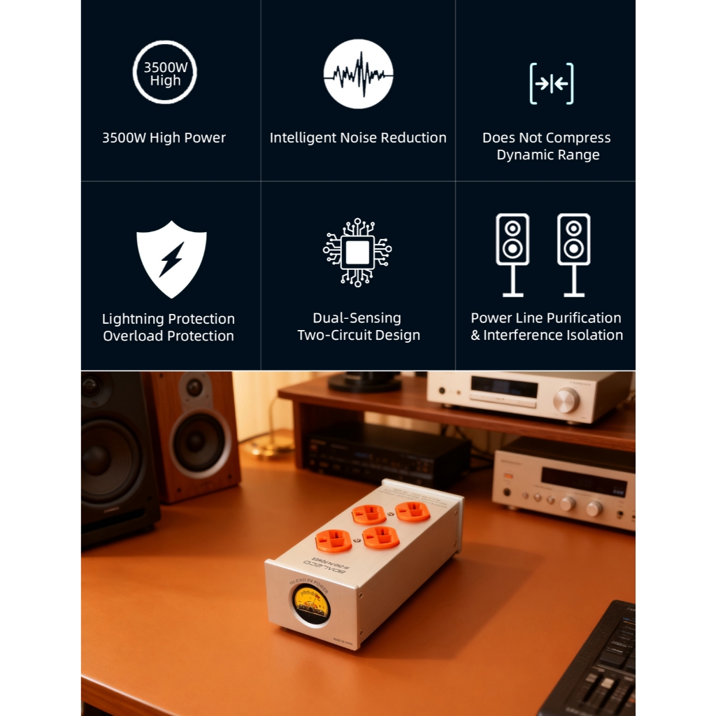 BOALECO Hi-end US Plug HiFi Audio Power Filter ลดเสียงรบกวน AC Power Filter 3500W 110V-230V เครื่องฟอกอากาศ Surge Protection - รูปที่ 2