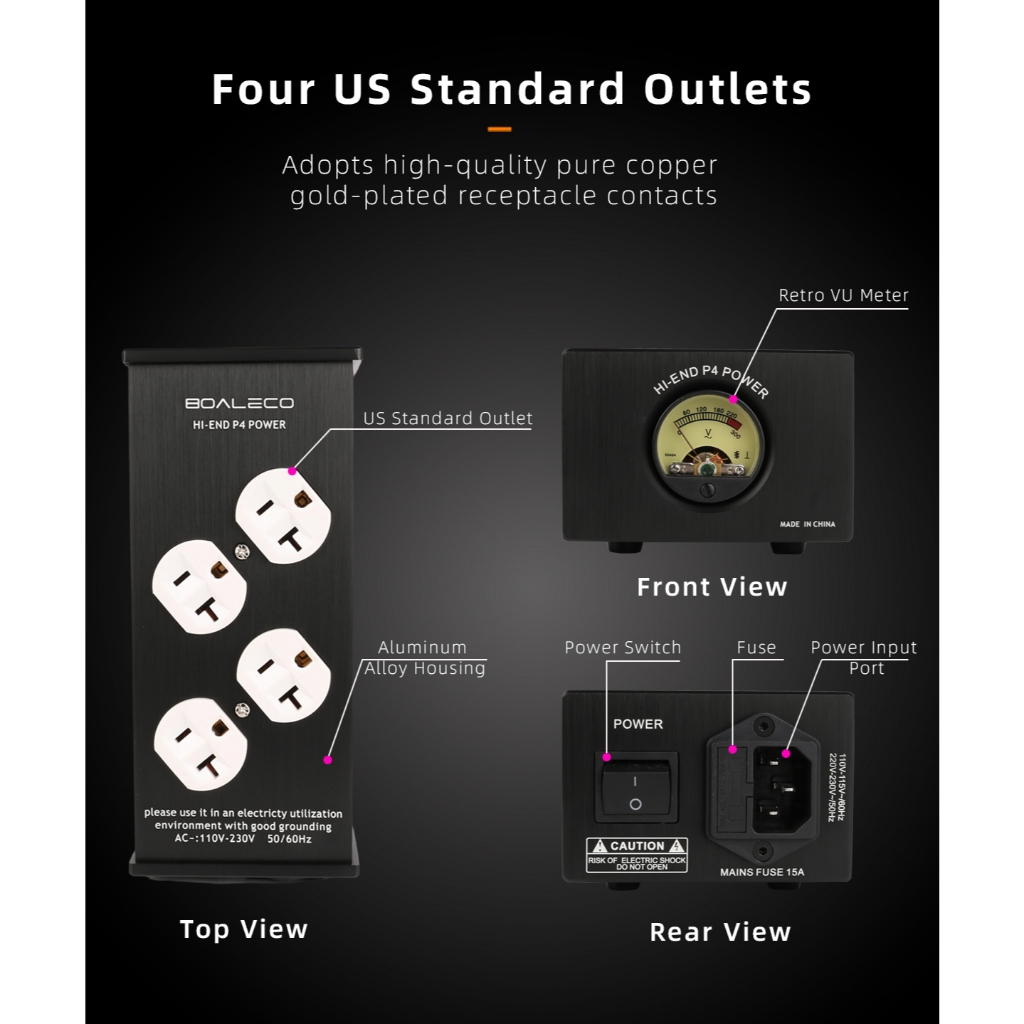 BOALECO Hi-end US Plug HiFi Audio Power Filter ลดเสียงรบกวน AC Power Filter 3500W 110V-230V เครื่องฟอกอากาศ Surge Protection - รูปที่ 4