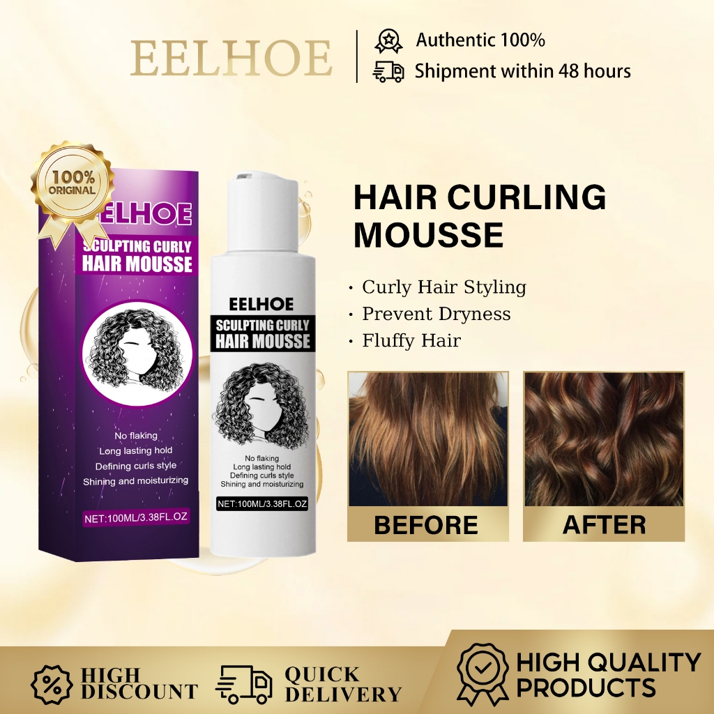 Eelhoe Sculpting Curly Hair Curling Mousse มูสกําจัดขน 100ml Shaping Cream Moisturizing Dinning Repair Frizz Elastin ครีมป้องกันความแห้งกร้าน