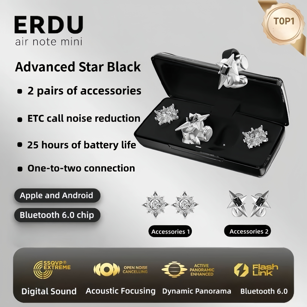 【ERDU】หูฟังบลูทูธแบบหนีบหูสำหรับผู้ชาย หูฟังออกกำลังกายแบบเปิดคุณภาพสูง หูฟังบลูทูธ 6.0 เหมาะกับโทรศ