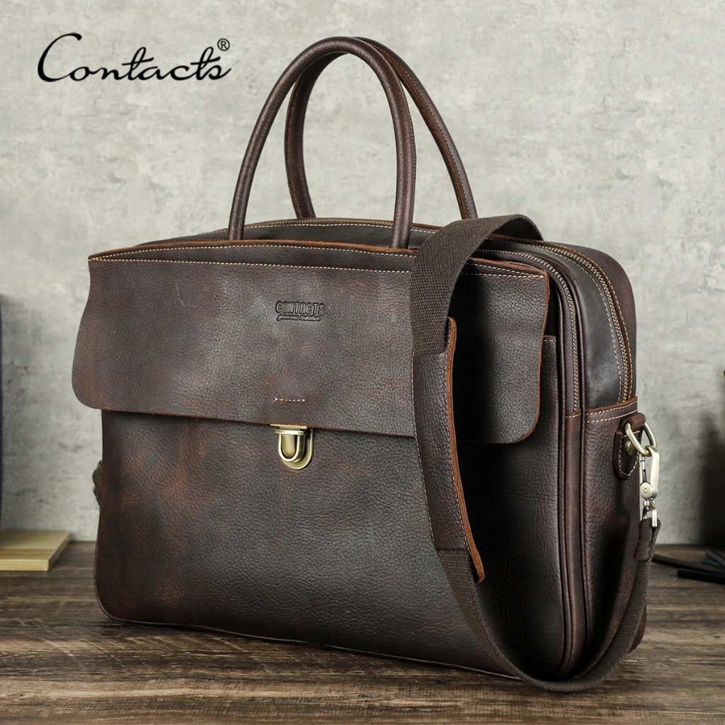 CONTACT'S กระเป๋าธุรกิจหนังแท้ กระเป๋าสตางค์ผู้ชาย กระเป๋าแล็ปท็อปขนาด 16"