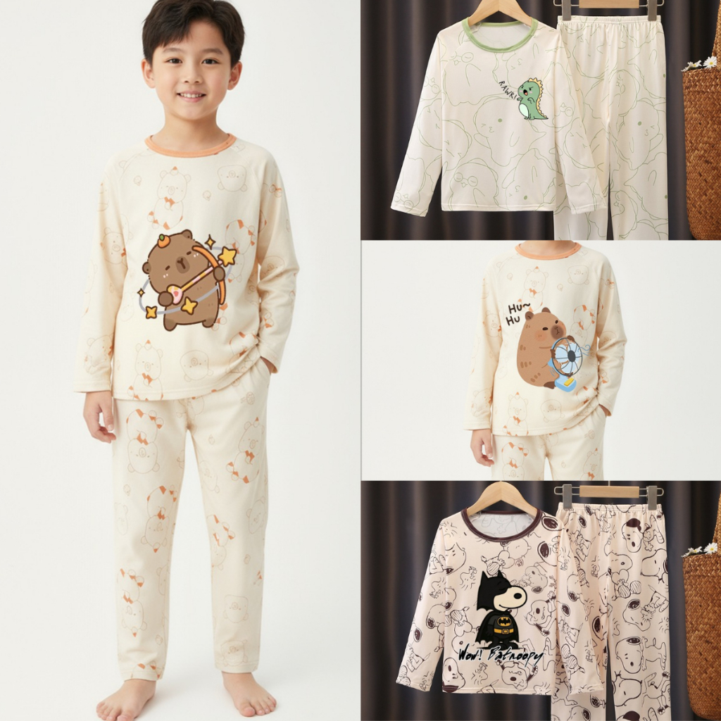 ทนทานเด ็ กแขนยาว loungewear เด ็ กชายและสาวใหญ ่ โพลีเอสเตอร ์ ชุดนอนคอกลมสําหรับ 4 - 5 ปี