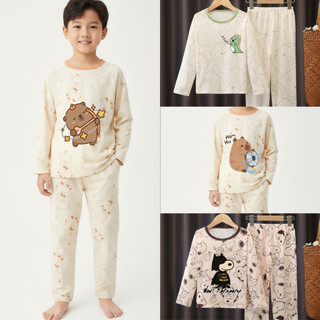 ทนทานเด ็ กแขนยาว loungewear เด ็ กชายและสาวใหญ ่ โพลีเอสเตอร ์ ชุดนอนคอกลมสําหรับ 4 - 5 ปี