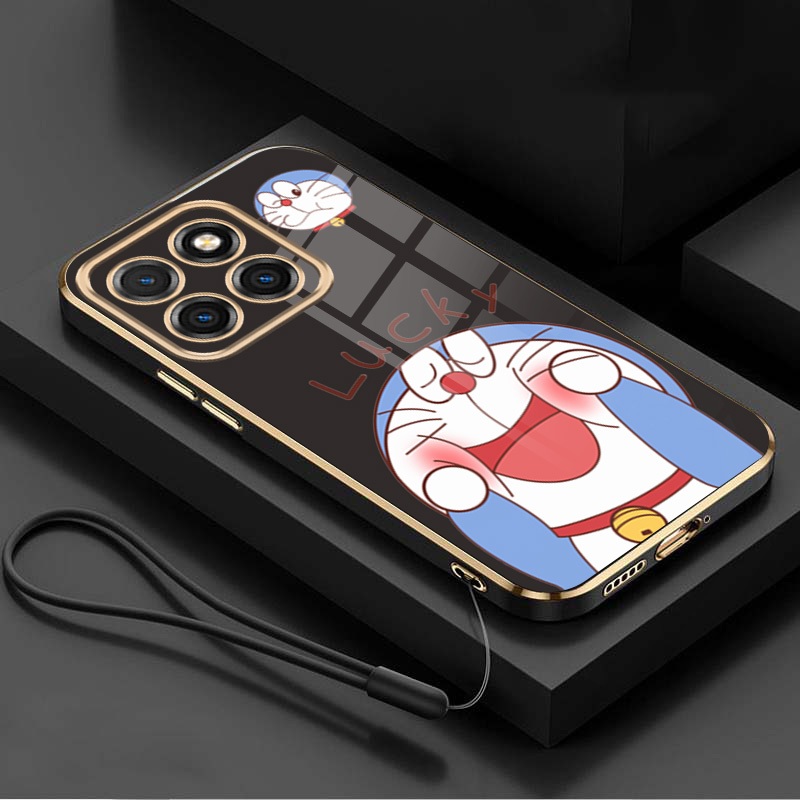 HONOR X7d 5G Honor 400 Smart Glossy Lucky Doraemon Casing Square Edges Plating Back Soft Case Cover