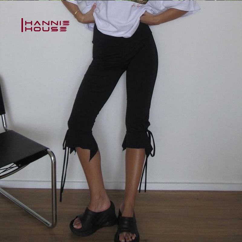 Hanie House- กางเกง Capri ยืดฤดูร้อนสําหรับผู้หญิงสีทึบ