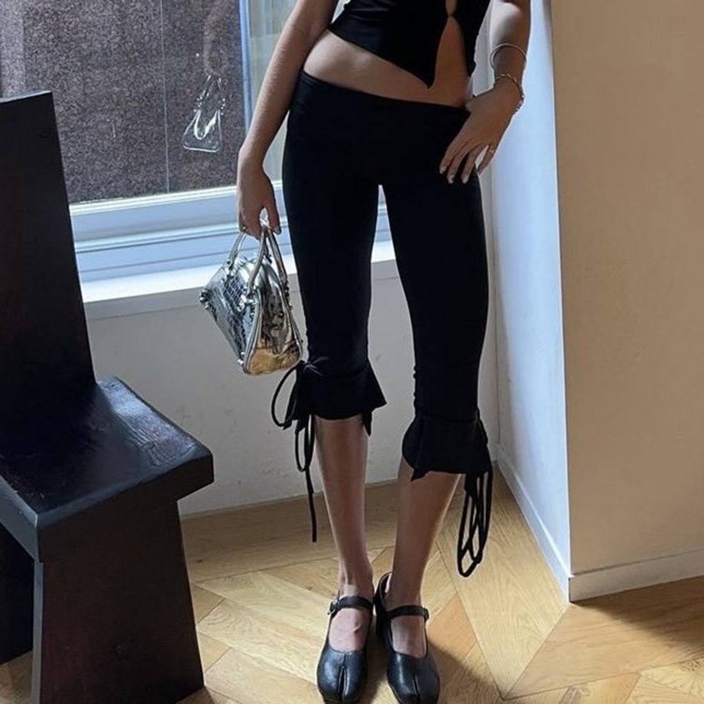 Hanie House- กางเกง Capri ยืดฤดูร้อนสําหรับผู้หญิงสีทึบ - รูปที่ 2