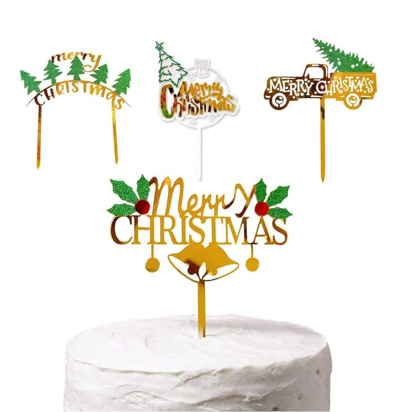 โลหะทองGlitterต้นคริสต์มาสเค้กTopper-Merry Christmas Cupcake Plugin, EssentialสําหรับXmasฤดูหนาววันหยุดตกแต่งเค้ก