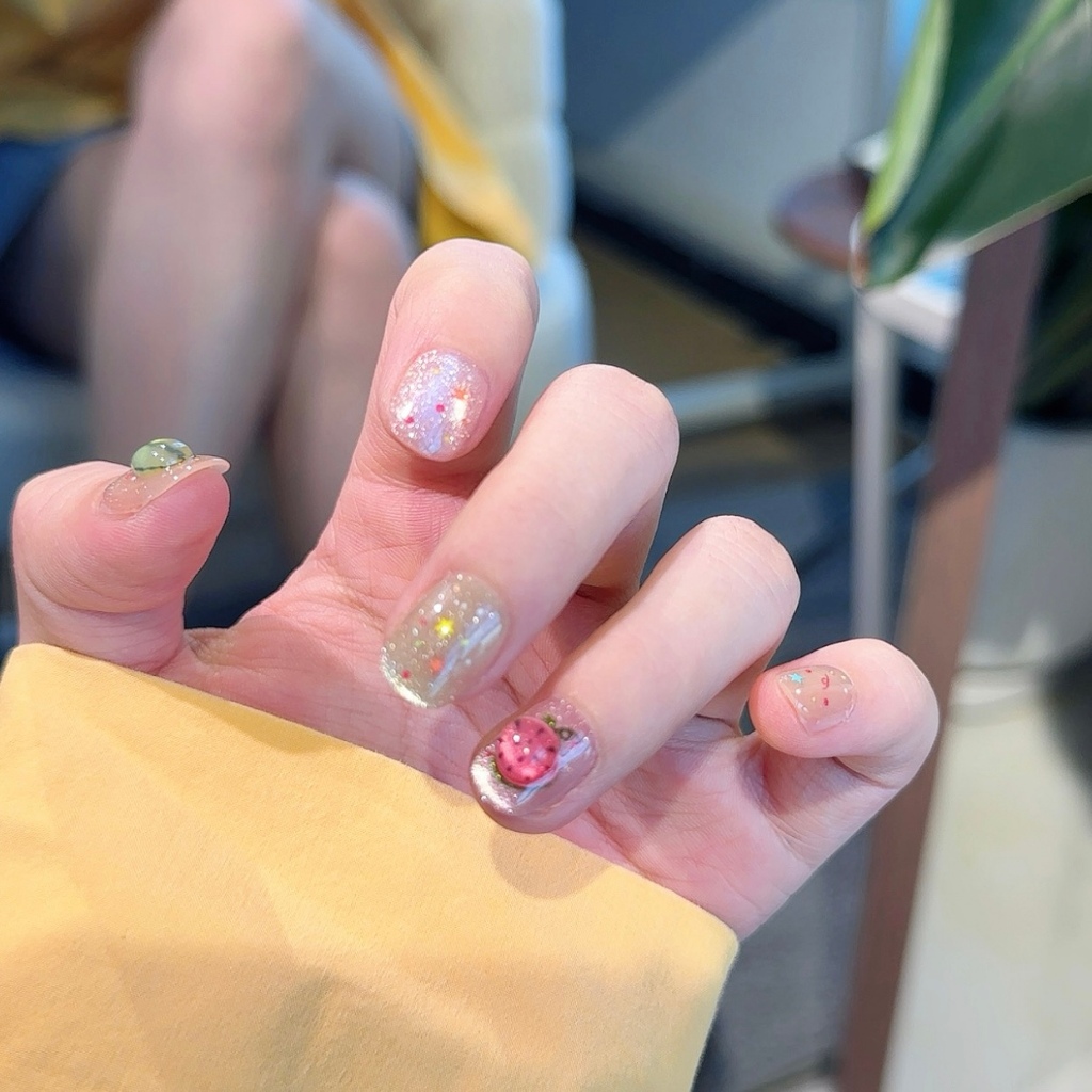C0193เล็บปลอมสําเร็จรูป เจลแท้ ทำด้วยมือ 10 ชิ้น/กล่อง น่ารัก หวาน ๆ ประณีต สวมง่าย ใช้ซ้ำได้
