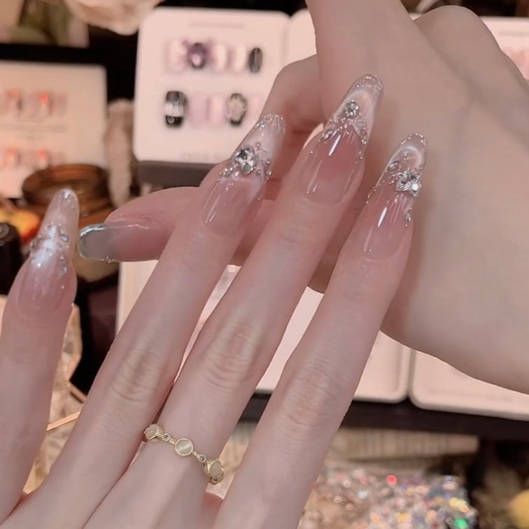 C0164-0166 เล็บปลอมสําเร็จรูป เจลแท้ ทำด้วยมือ 10 ชิ้น/กล่อง ดูแพง มีระดับ ประณีต สวมง่าย ใช้ซ้ำได้