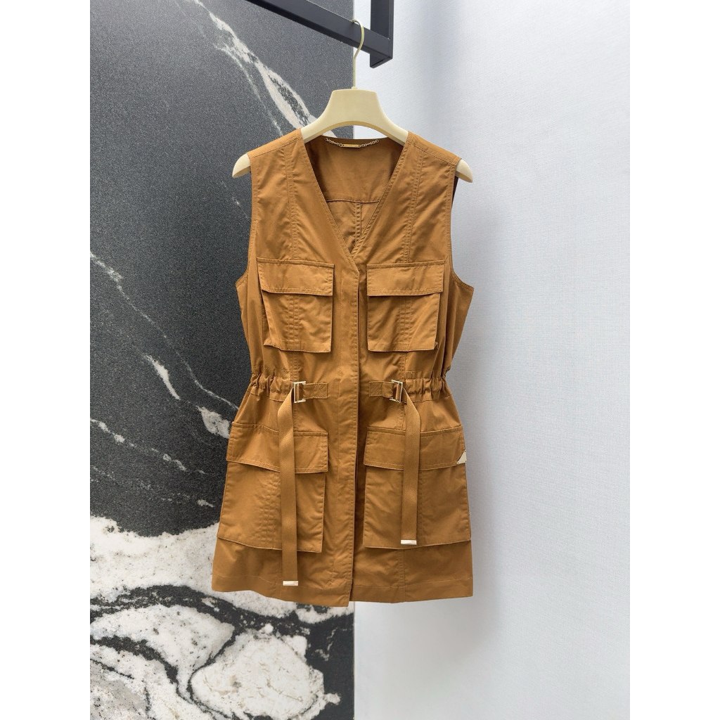 2025 ชุดเดรสมินิสีน้ําตาลแขนกุดสตรีล่าสุด Size:SL q5S