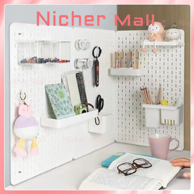 DIY Pegboard Wall Organizer ไม่มีการเจาะตกแต่งโต๊ะจัดระเบียบ Fit IKEA SKACIS