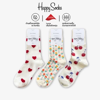 Happy Socks ถุงเท้าครึ่งน่องผ้าฝ้ายลายน่ารักสำหรับผู้หญิง ลายลูกพีชรูปหัวใจ