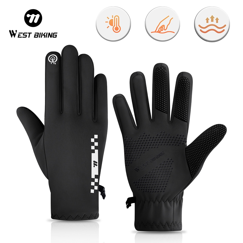 WEST BIKING ถุงมือขี่จักรยานกันลมและอบอุ่น ออกแบบมาสำหรับทั้งชายและหญิง เหมาะสำหรับอากาศหนาวและขับรถจักรยานยนต์