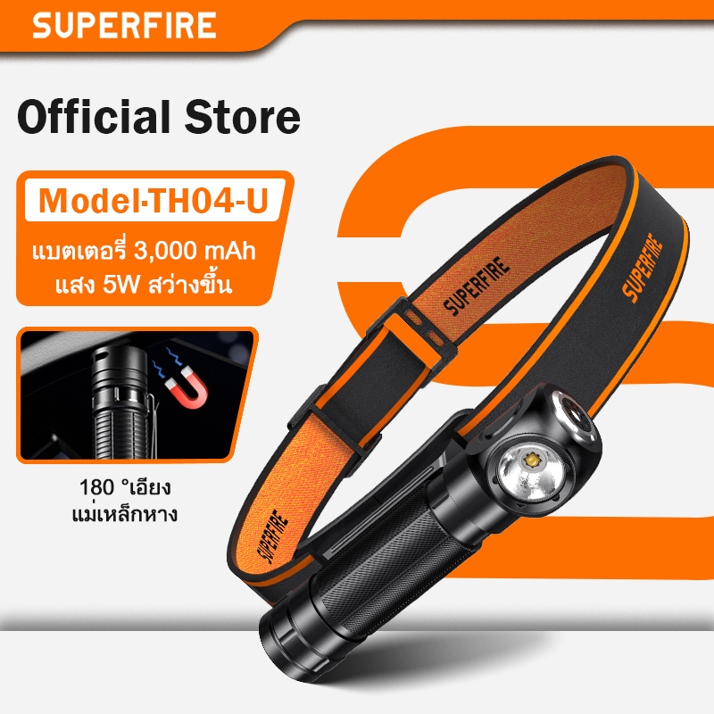 SUPERFIRE Th04-U Super Bright ไฟฉาย 21700 แบตเตอรี่ไฟหน้า USB-C ชาร์จทํางานพร้อมแม่เหล็กหางไฟฉาย Camping โคมไฟ