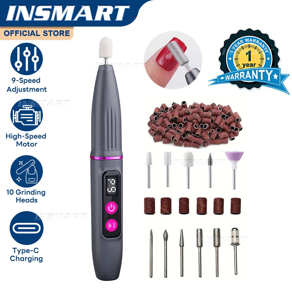 INSMART เครื่องเจียเล็บไฟฟ้า ตะไบไฟฟ้า เครื่องขัดเล็บและขจัดผิวที่ตายแล้ว มืออาชีพ ขัดเล็บด้วยไฟฟ้า