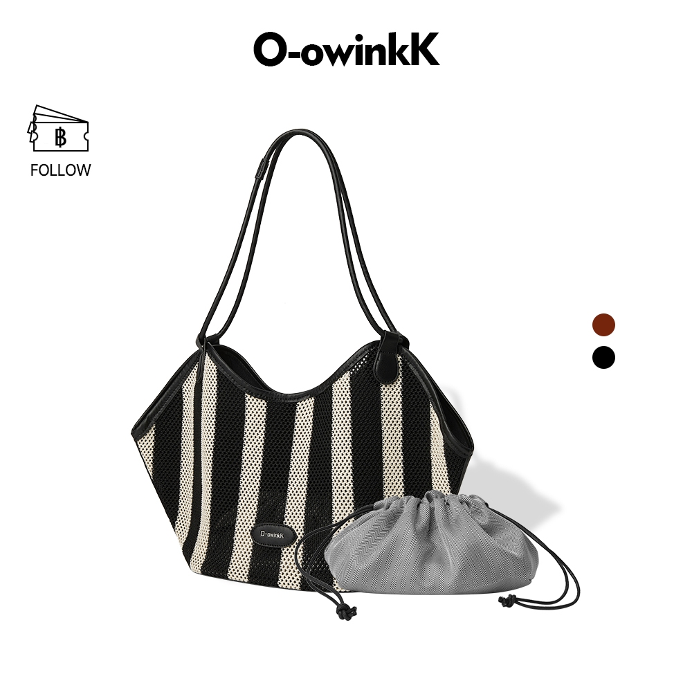OWINKK Charm Bag กระเป๋าสตรีลายทางเจาะรู ความจุใหญ่ สไตล์แฟชั่น น้ำหนักเบาเเมตซ์ง่ายกับทุกลุค