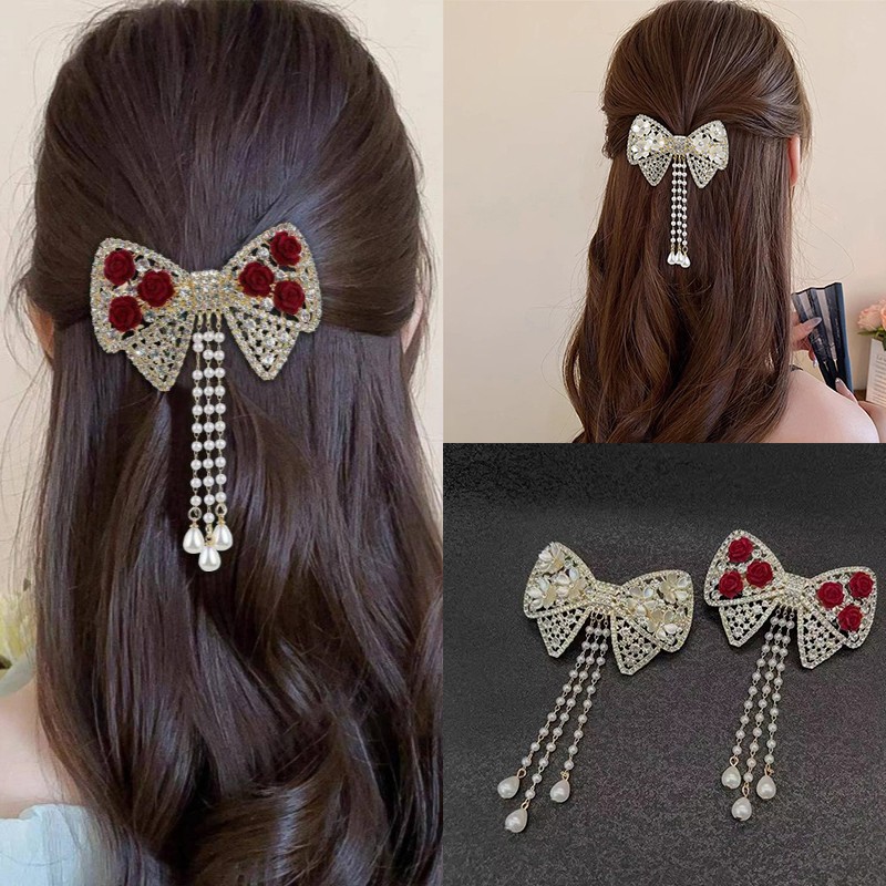 แฟชั่นดอกไม้มุกพู่กิ๊บสำหรับผู้หญิงหรูหราพร้อมอุปกรณ์แต่งผม - รูปที่ 6